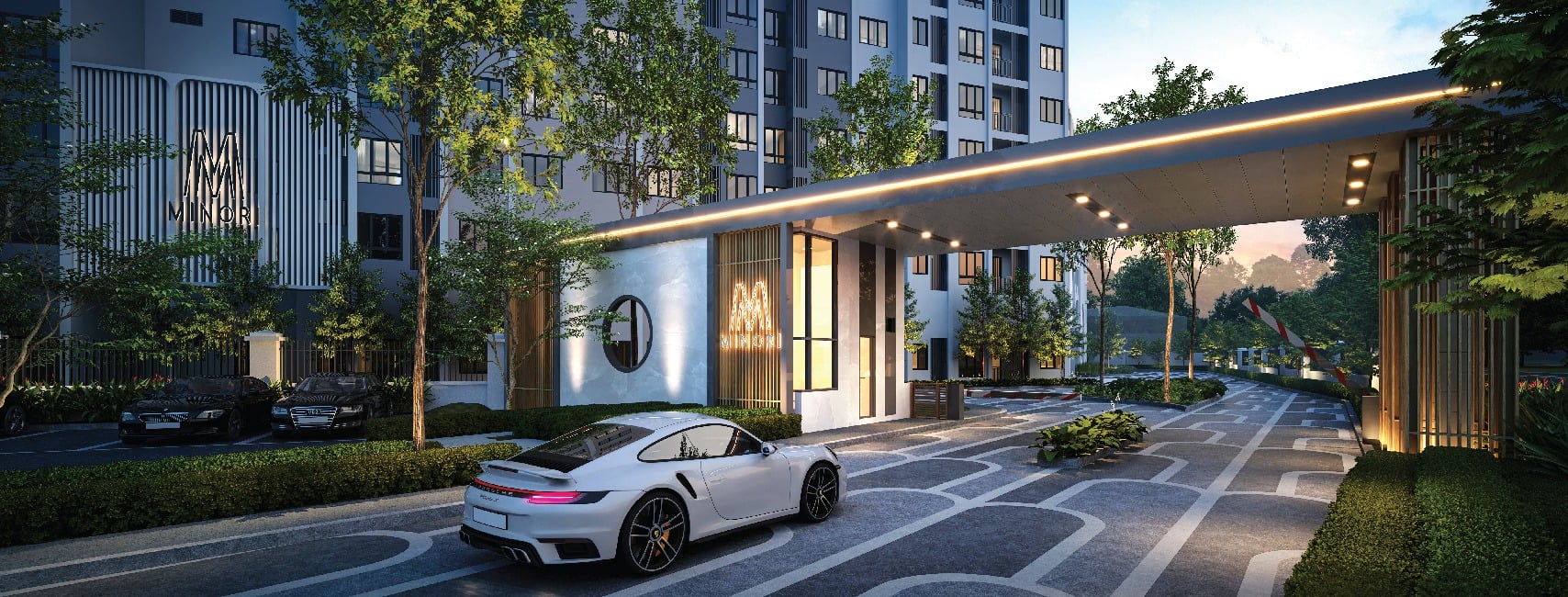 Modern new property in Johor Bahru with lifestyle amenities and green spaces.